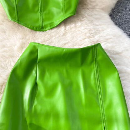 'Back Outside' Leather Mini Bodycon Skirt Set