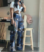 Camo Printed Cargo Open Leg Pants