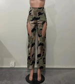 Camo Printed Cargo Open Leg Pants