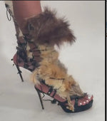 Sexy Brown Fur 'Know About Me' Strappy Lace up Romen Heels