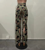 Camo Printed Cargo Open Leg Pants