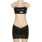 'Bout Mine 2 - Piece Leather Crop Skirt Set - Lavish Extensions