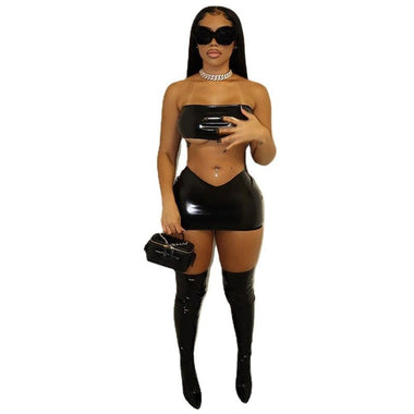 'Bout Mine 2 - Piece Leather Crop Skirt Set - Lavish Extensions