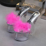 "Ova Bad" Feather Platform Slippers - Lavish Extensions